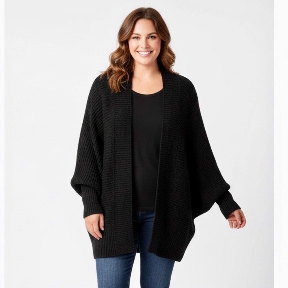 NEW Ambiance‎ Open Cardigan Sweater Women Large Black Brown Dolman Sleeves